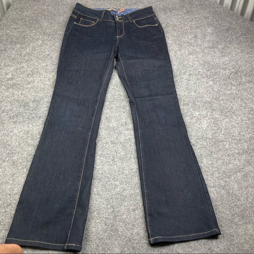 PAIGE Blue Boot Cut Jeans with Medium-Dark Wash